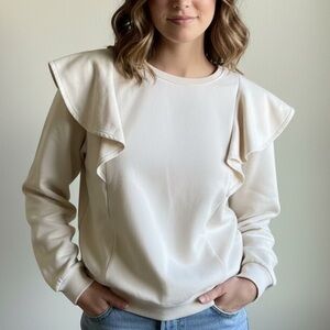 Fashion Jackson Cream White Ruffle Sleeve Sweatshirt